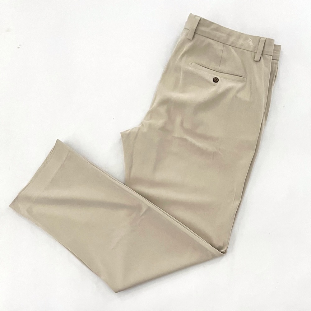 Tommy Bahama Mens Silk Blend Pants Trousers Size 38 x 34 Beige Ivory Flat Front